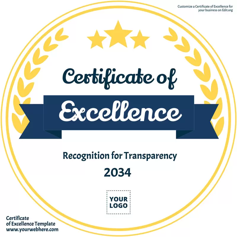 Certificate of Excellence template editable online