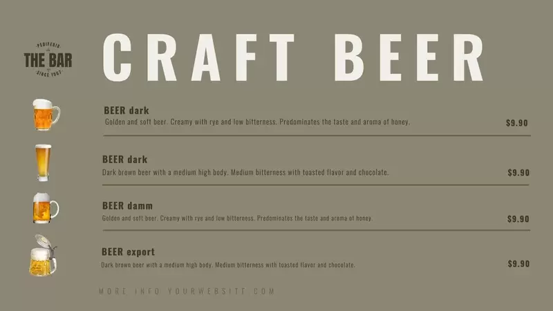 Modèle de menu de bière modifiable pour les bars et les restaurants