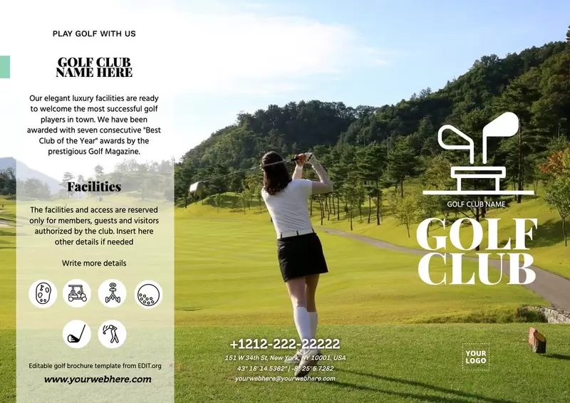 Modello gratuito di brochure per partite di golf