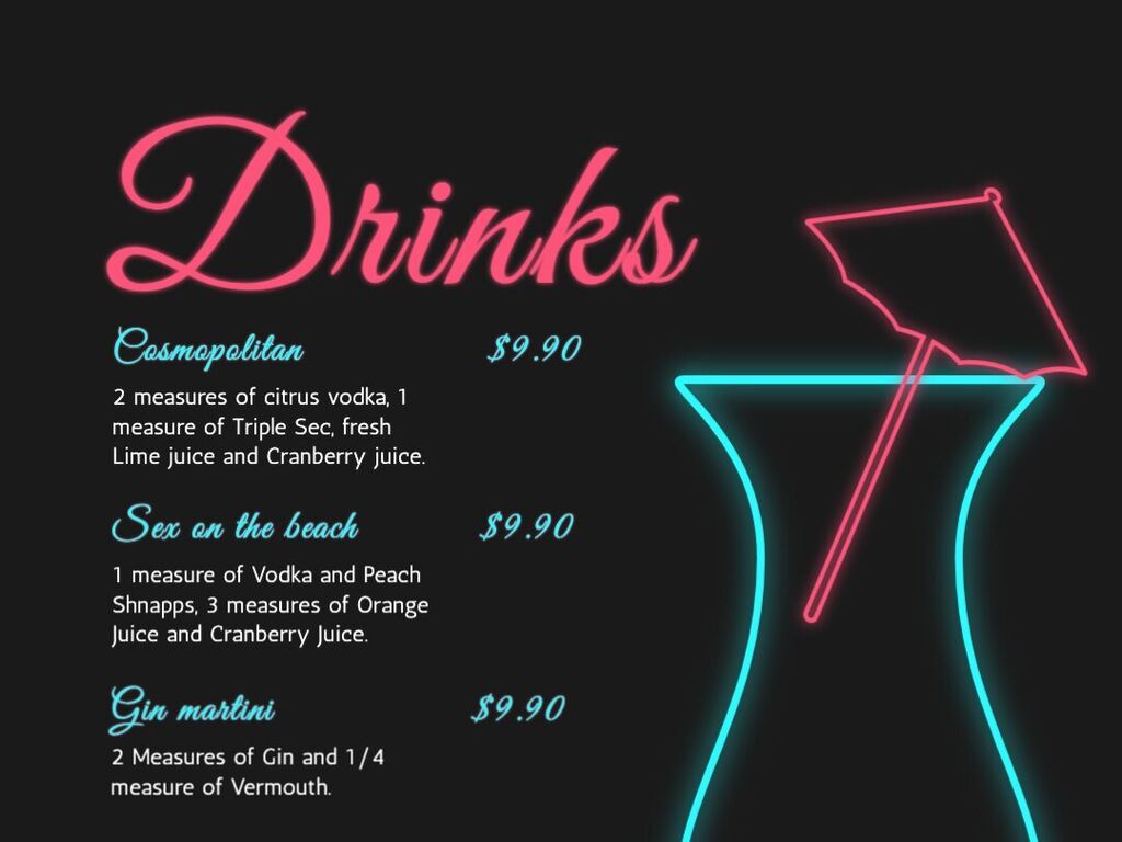 drink menu templates