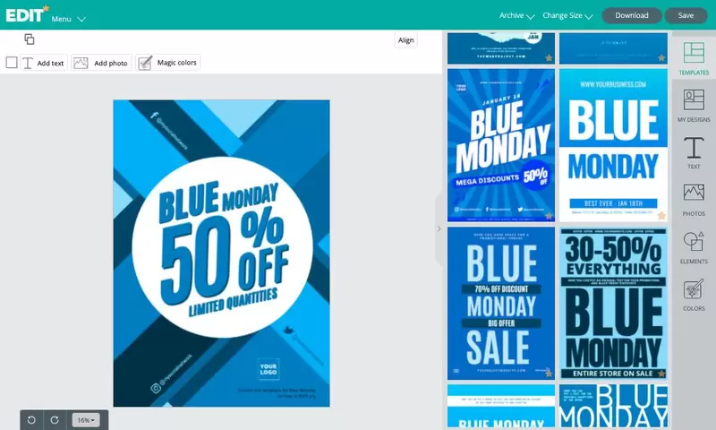 Blue Monday templates online graphic editor for free
