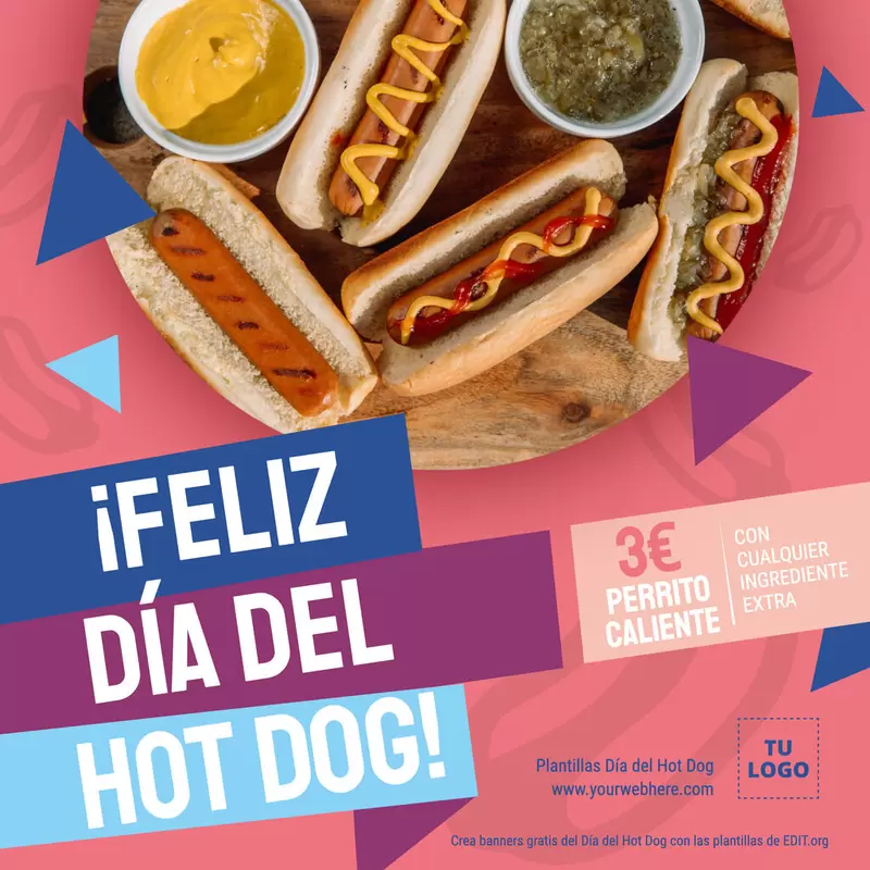 Banner de Feliz Día del Hotdog editable
