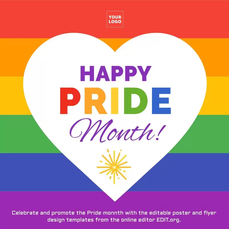 Modello di post di saluto per il Gay Pride. Aggiungi un'offerta per celebrare il mese dell'orgoglio gay.