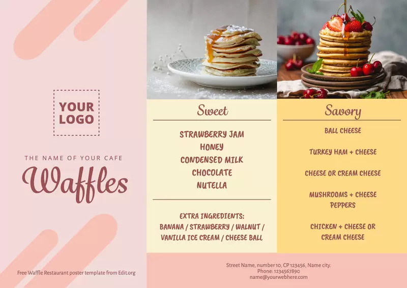 Editable Waffle Shop poster templates with flavors