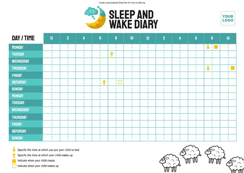 Editable Sleep Log template to customize online