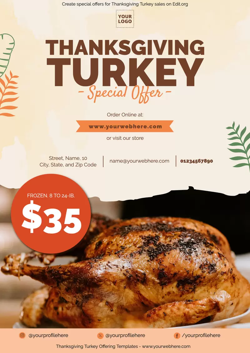 Customizable Thanksgiving Turkey posters for offers and promotions