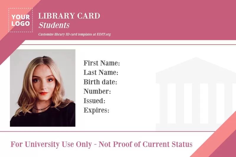 Modello personalizzabile di tesserino studente per la biblioteca