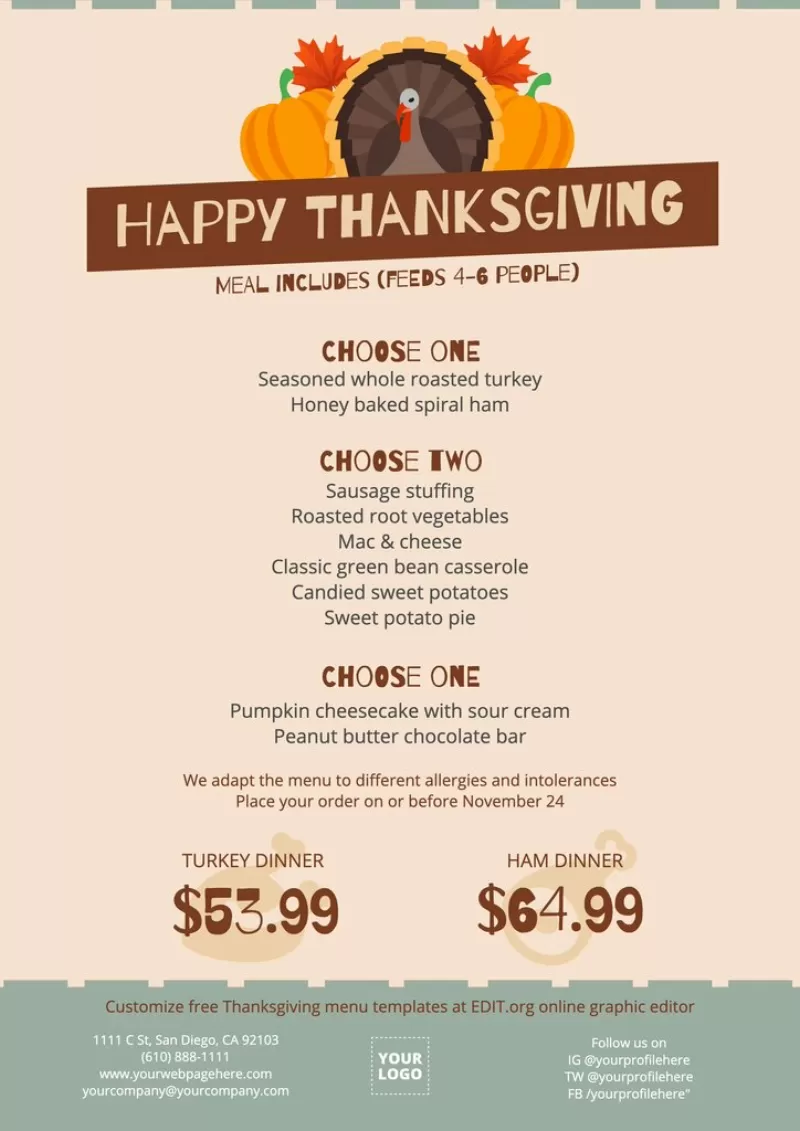 Thanksgiving-Flyer für Restaurants, zum Personalisieren