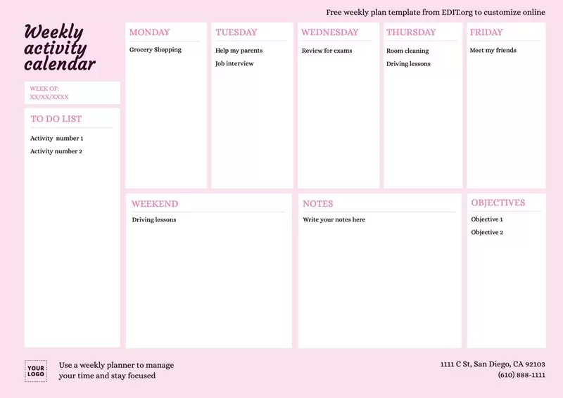 Project planner template to edit and print online