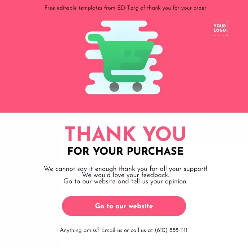 Customizable thank you for your order template to print