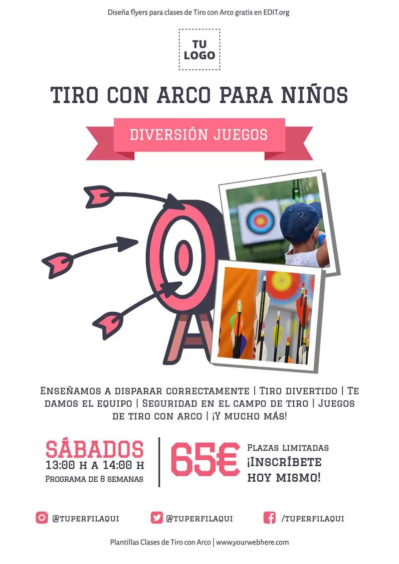 Crea un flyer gratis de Clases de Tiro con Arco para niños
