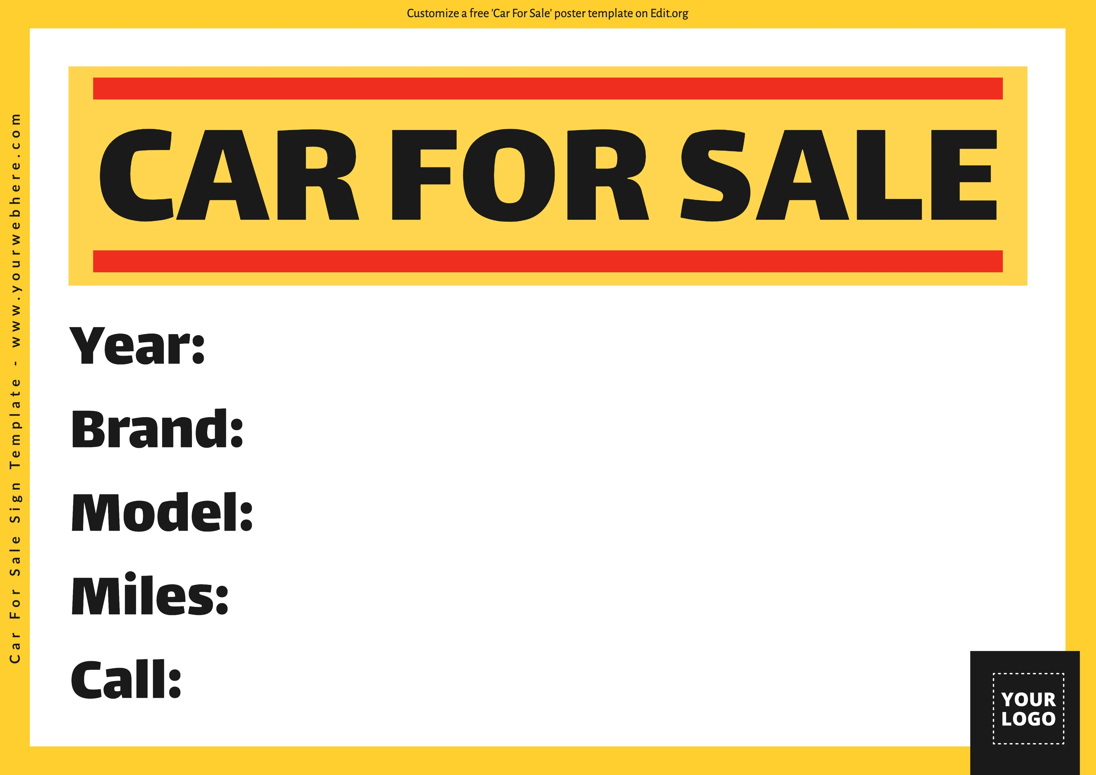 Printable Car Window for Sale sign template