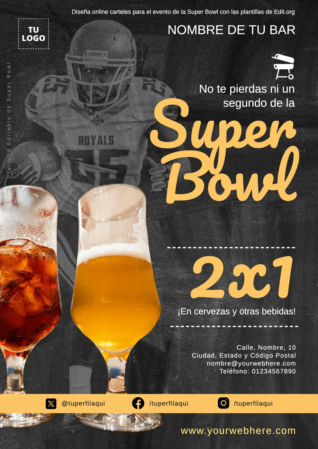 Flyer de la Super Bowl editable gratis para restaurante