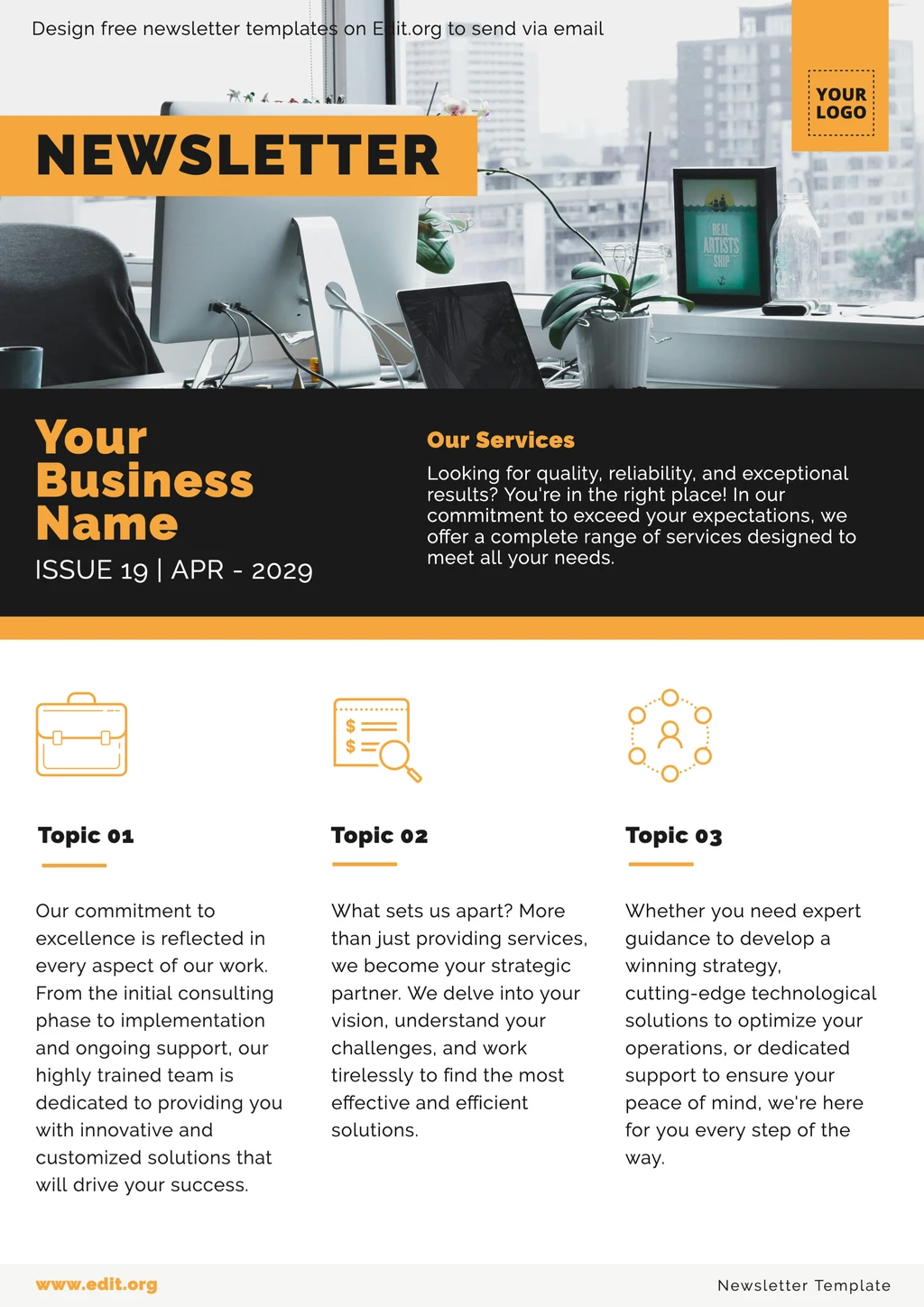 Custom Newsletter examples for business to send via email