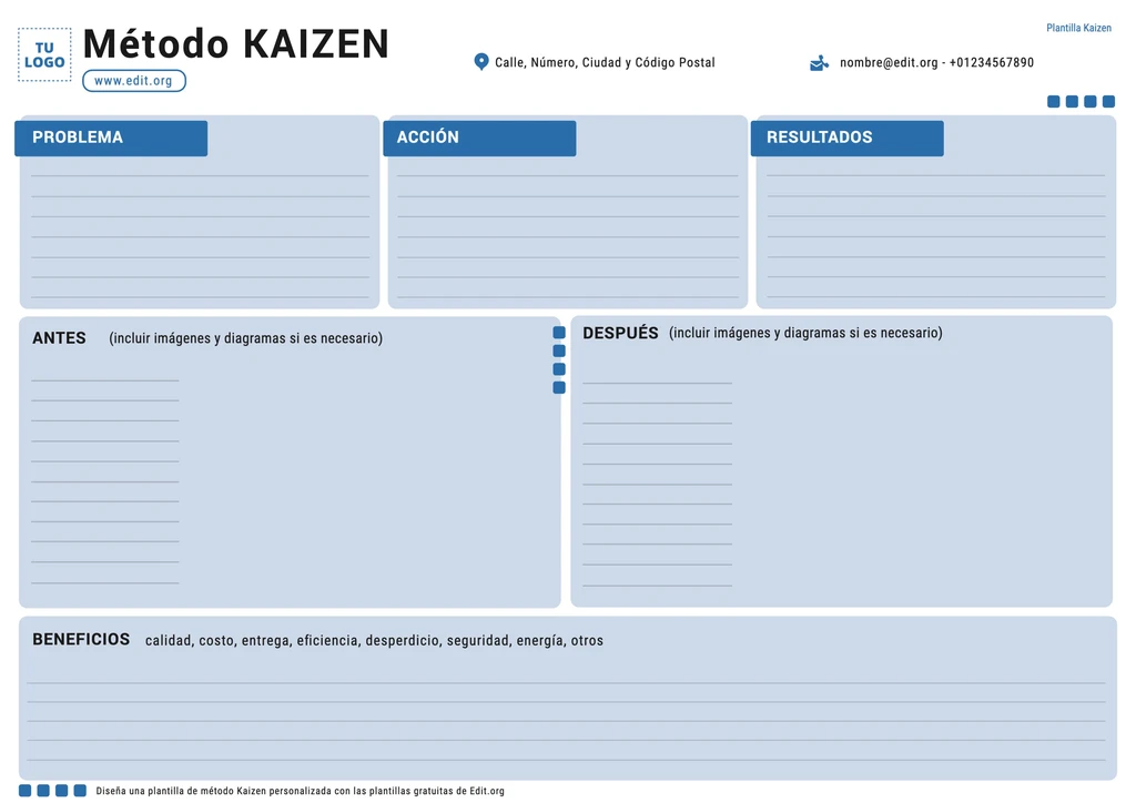 Plantilla de ejemplo del método Kaizen en una empresa editable