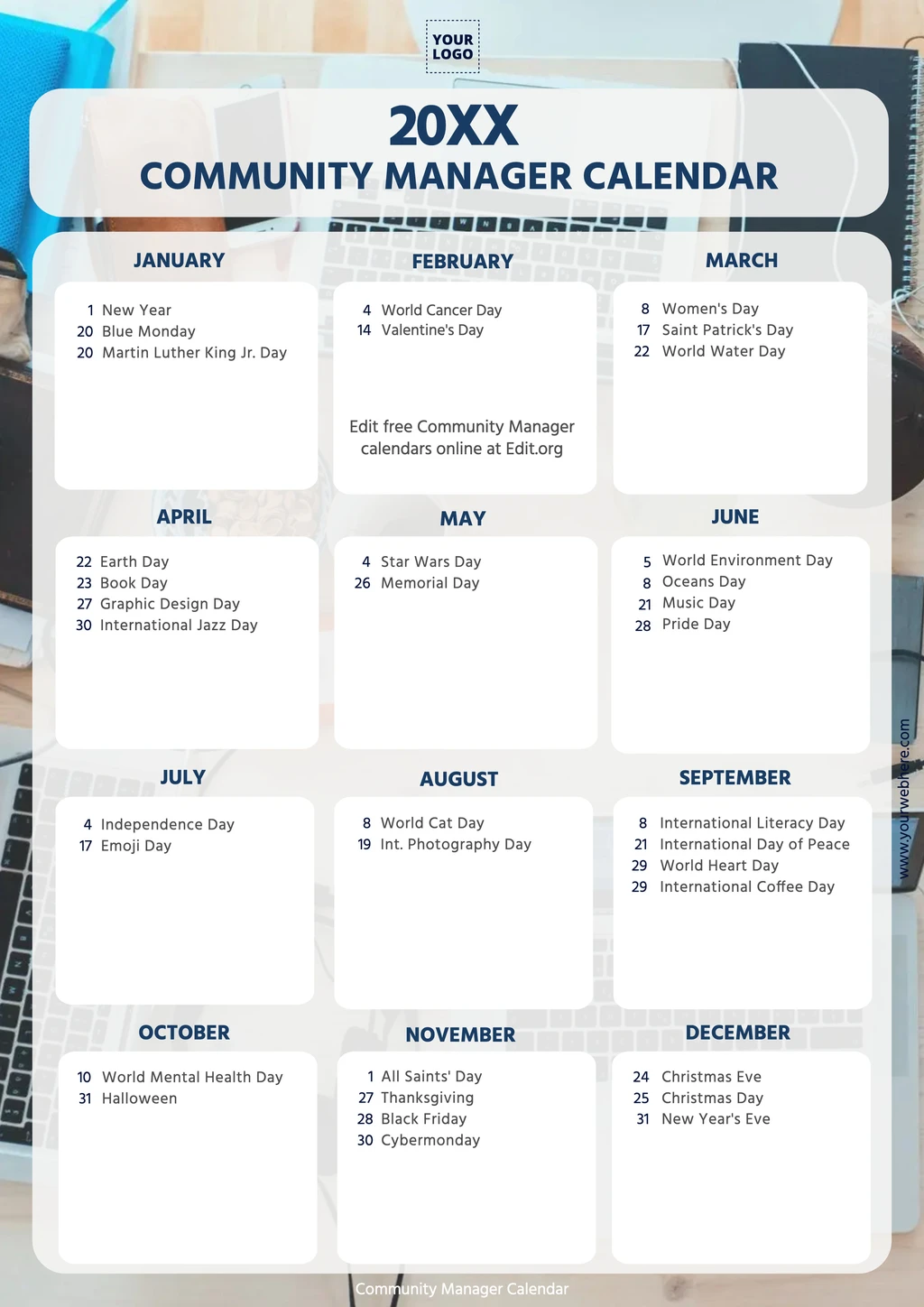 Free printable social media Community Manager planner