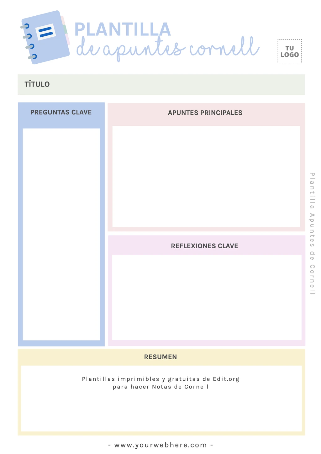 Plantilla para Notas Cornell gratis para imprimir