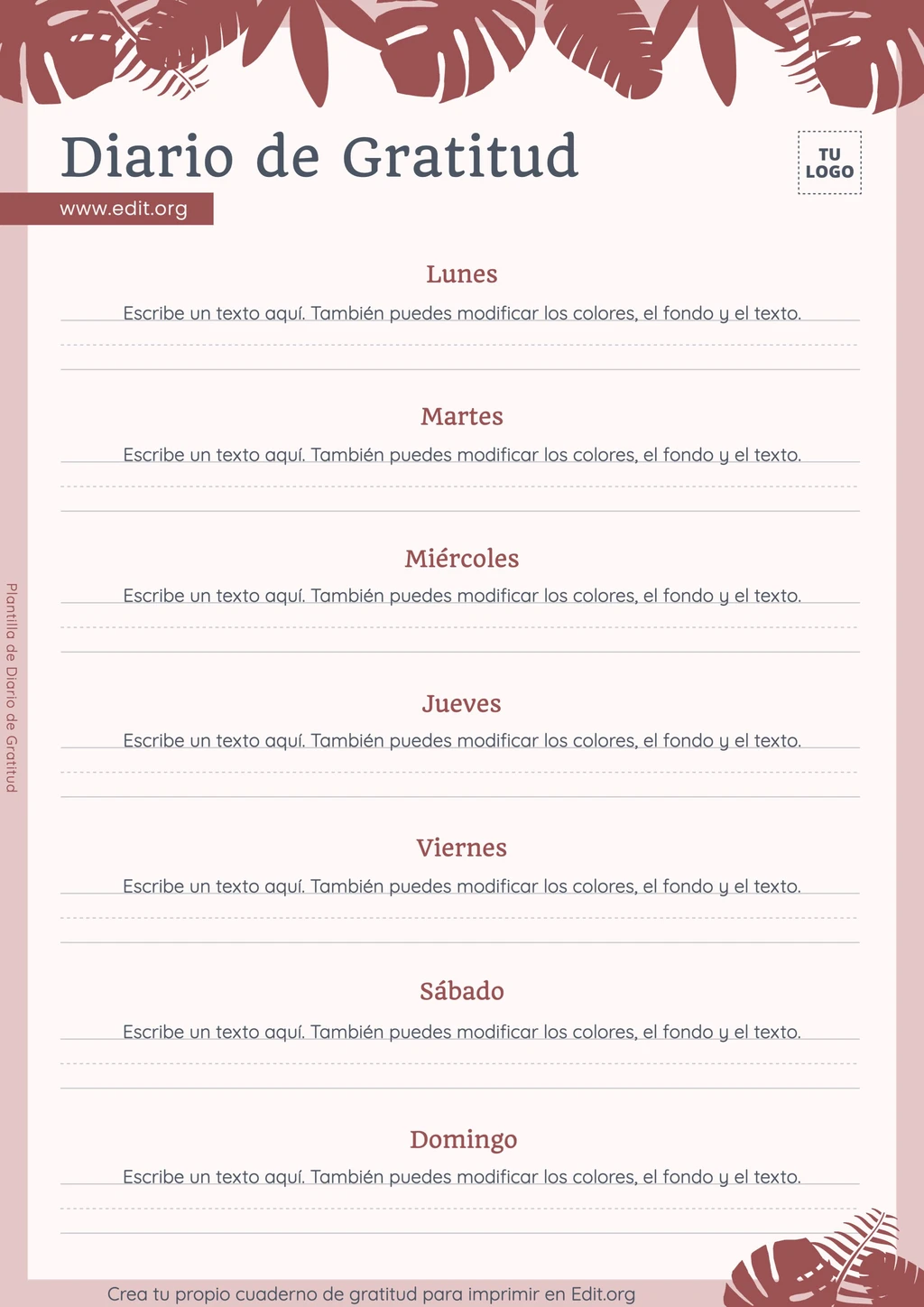 Plantilla Diario de Gratitud para imprimir PDF