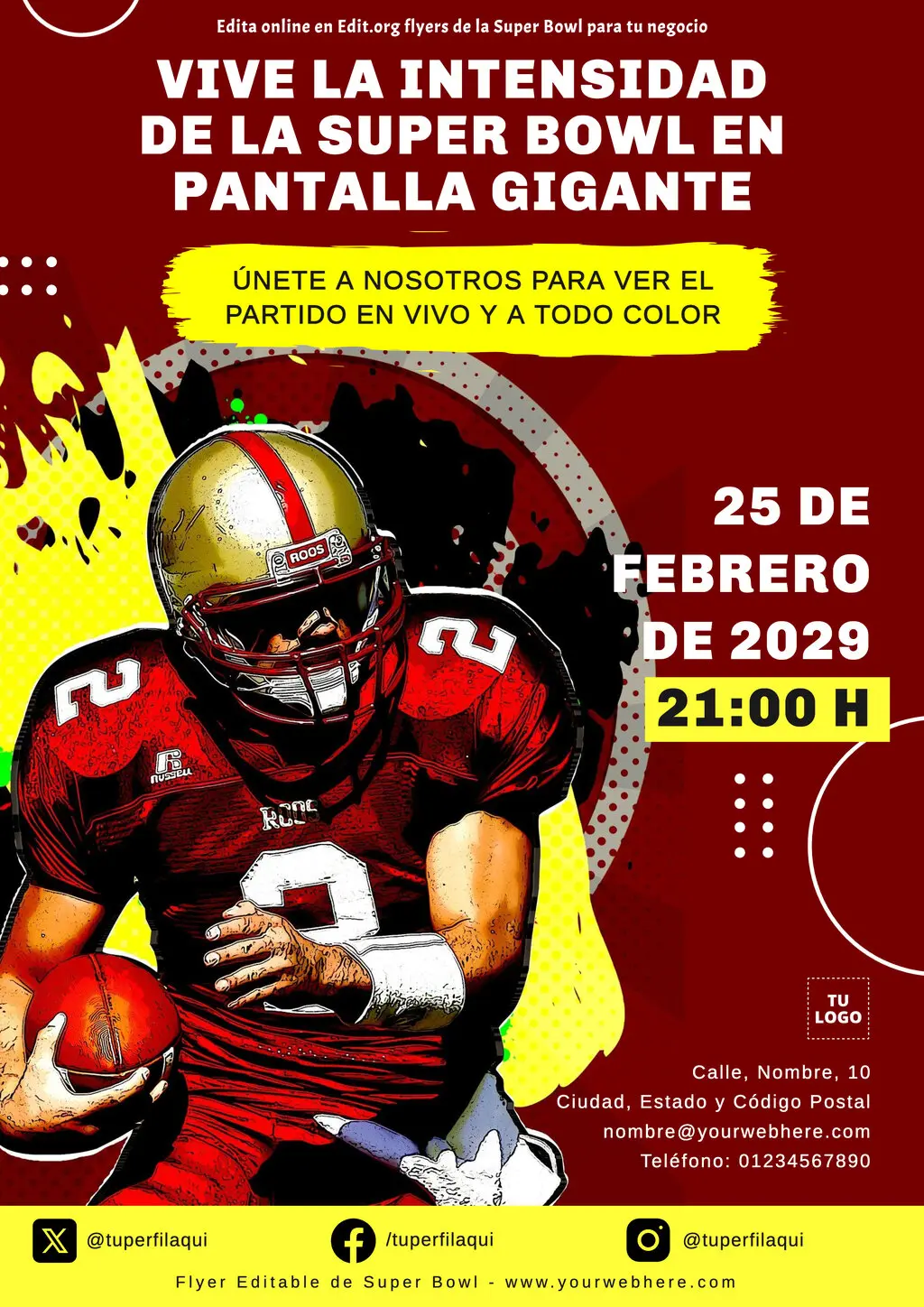 Crea carteles para partido de la Super Bowl gratis