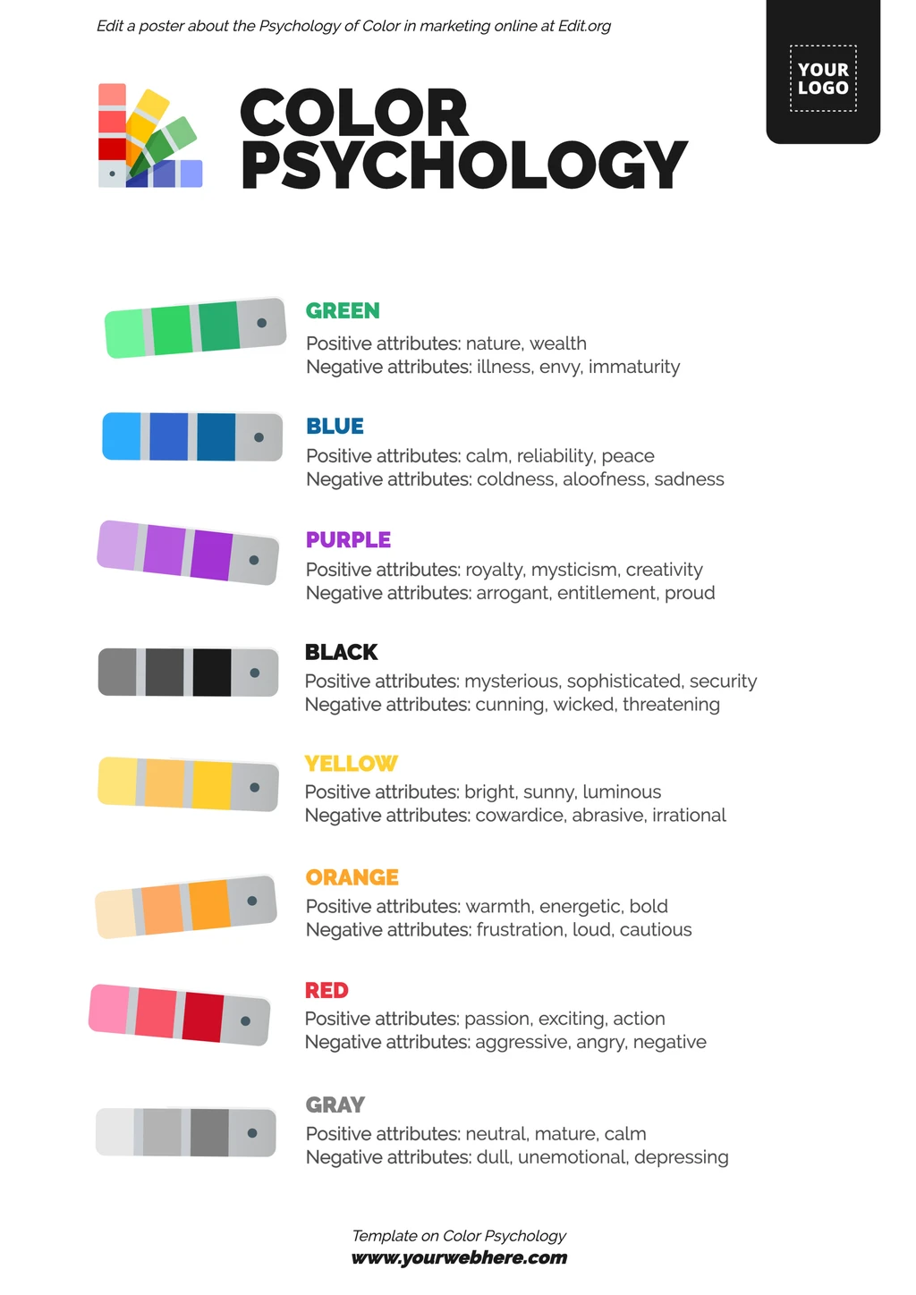 Free editable color meaning chart template