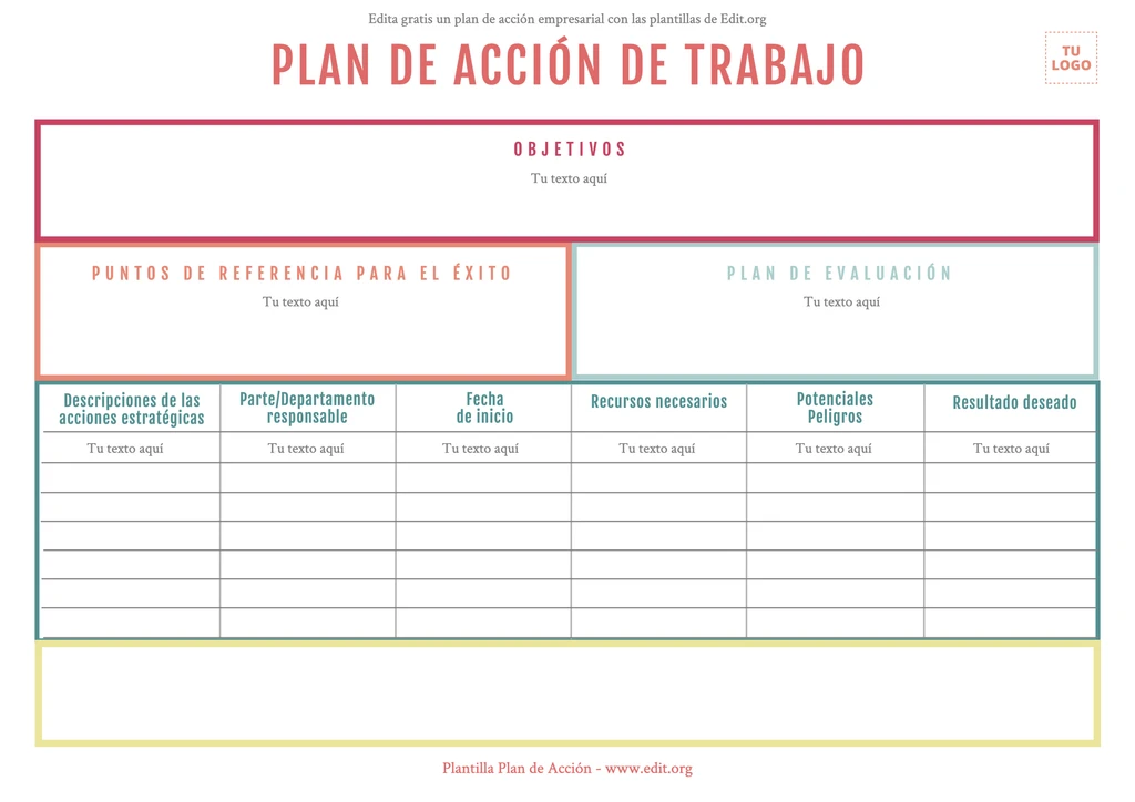 Plantilla de plan de acción de trabajo para descargar