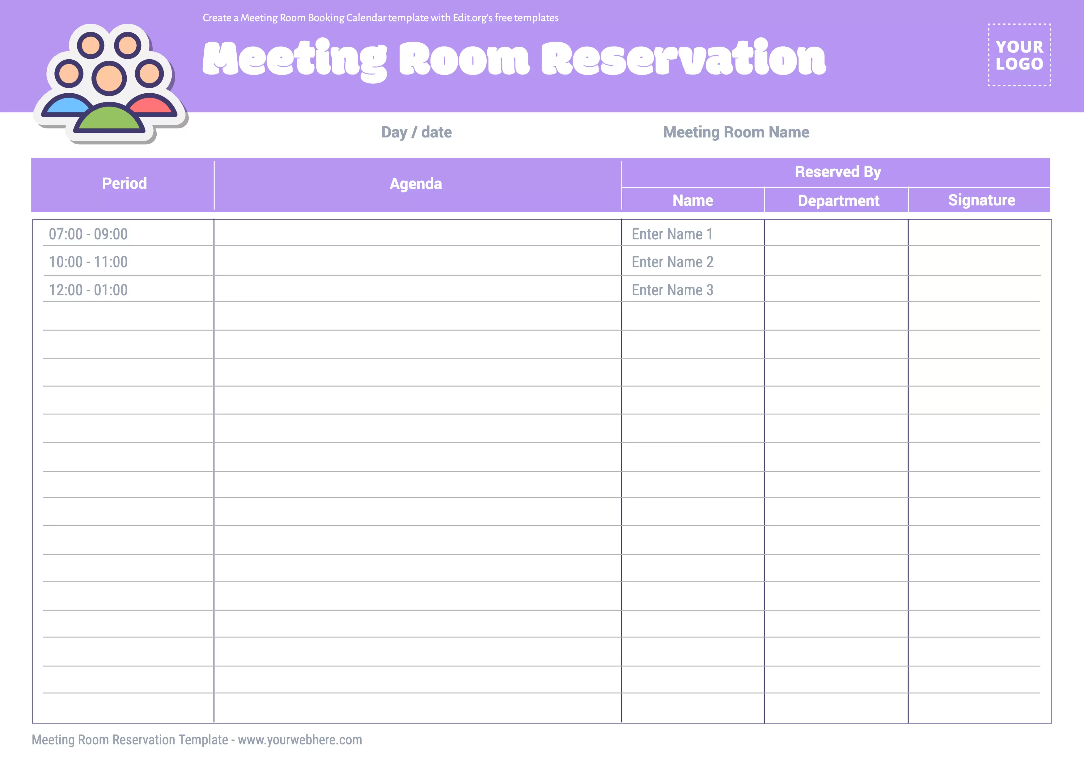 Free Meeting Room Booking Calendar template