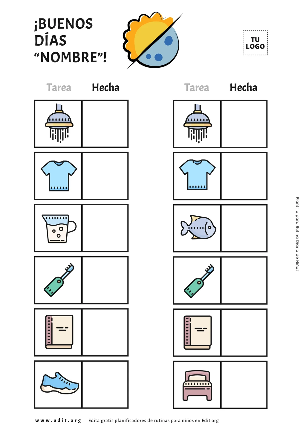 Plantillas de rutinas diarias para niños PDF para descargar