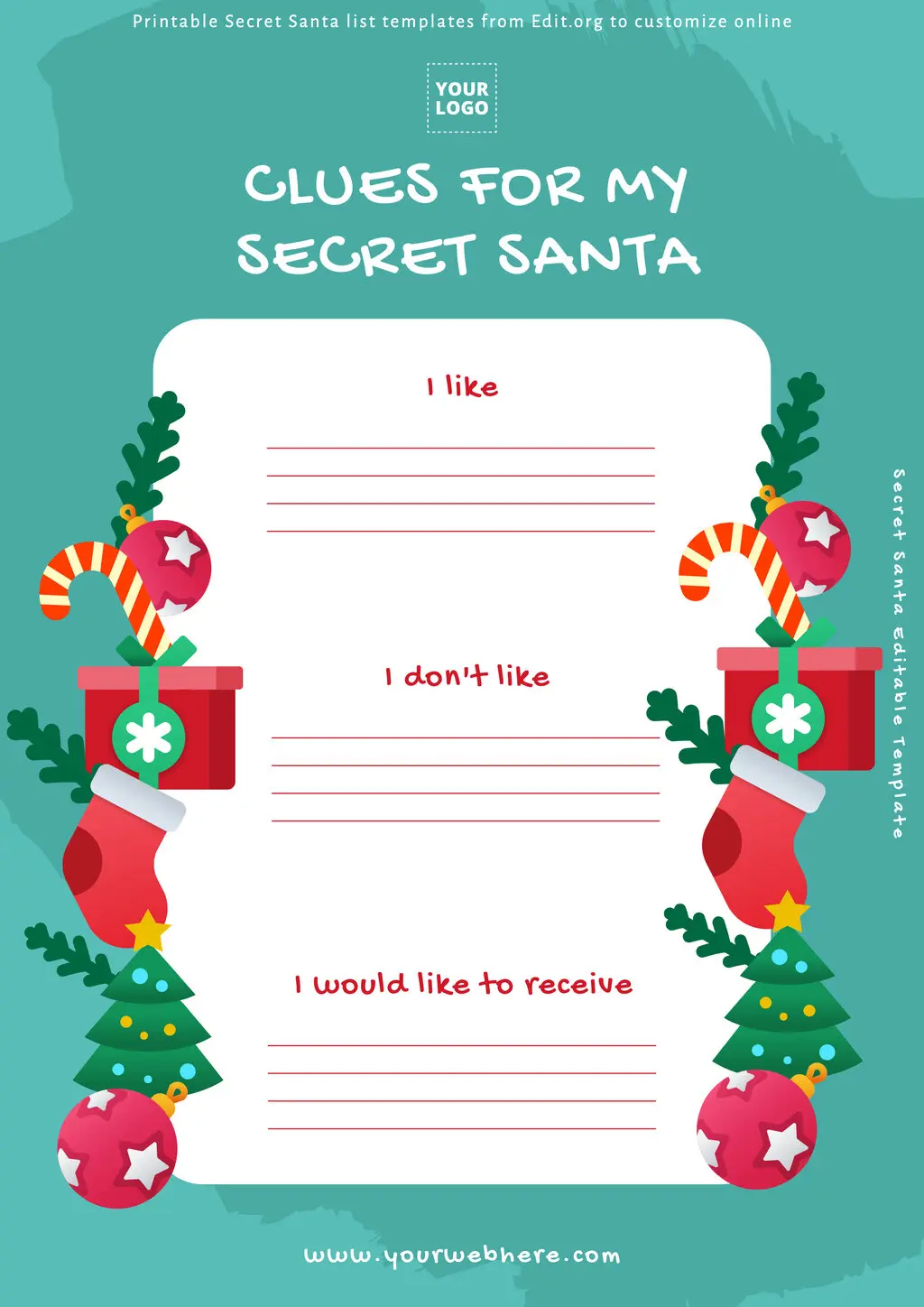 Free Secret Santa questions printable template