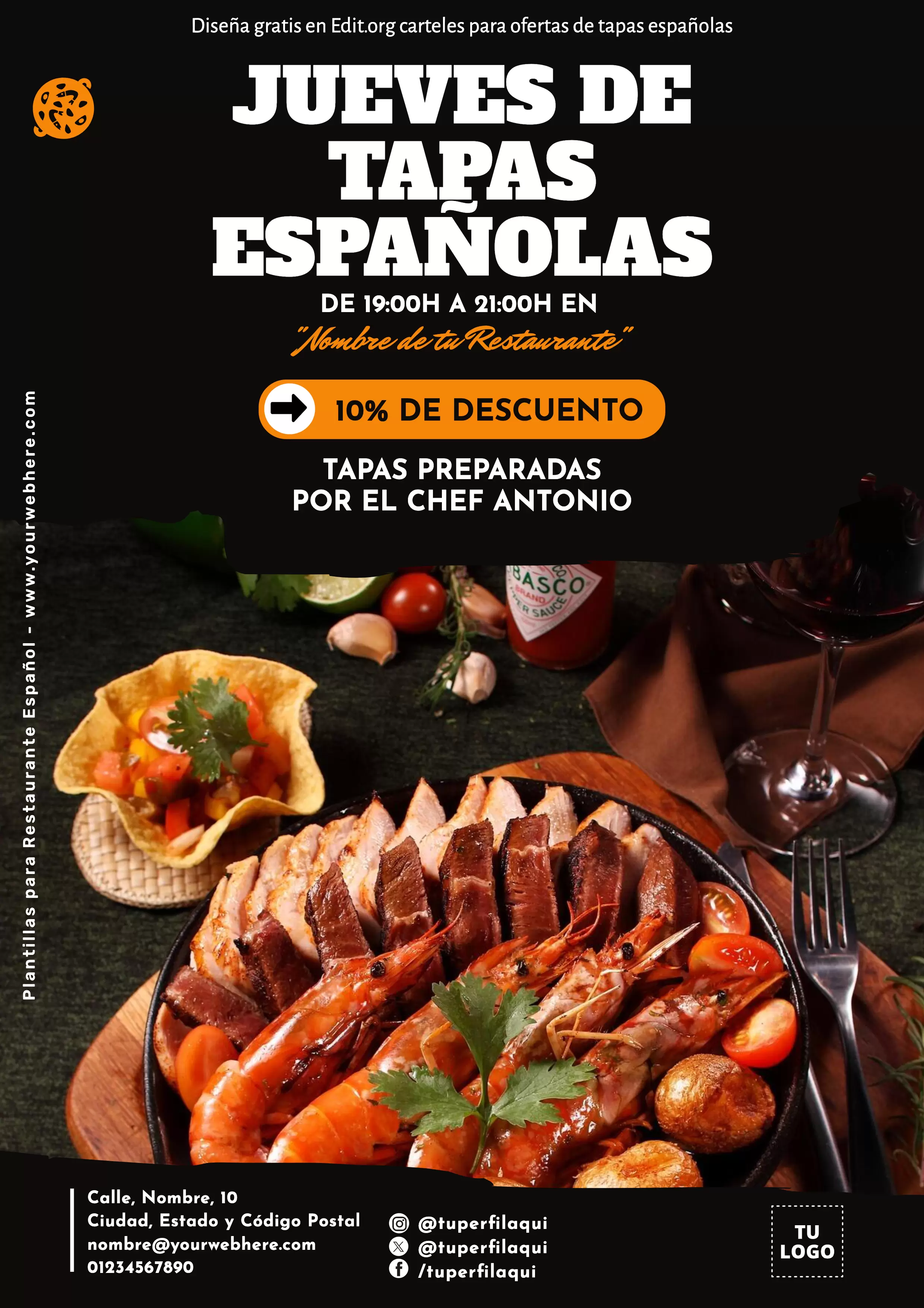 Crea carteles para restaurante español descargables