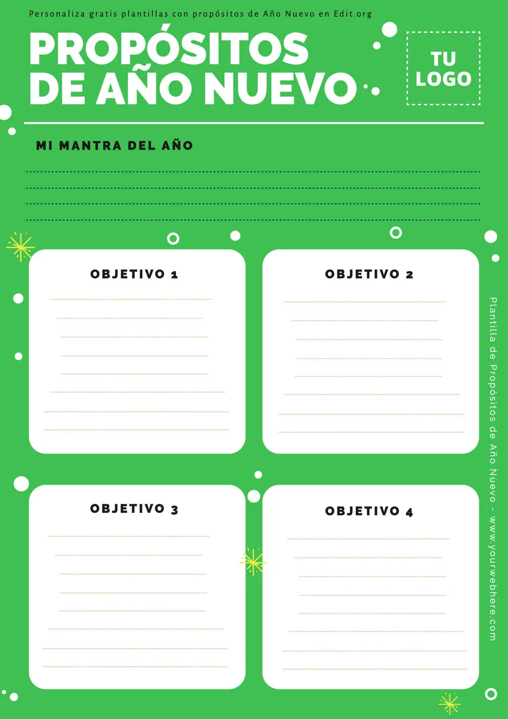 Plantilla de propósitos para fin de año personalizable