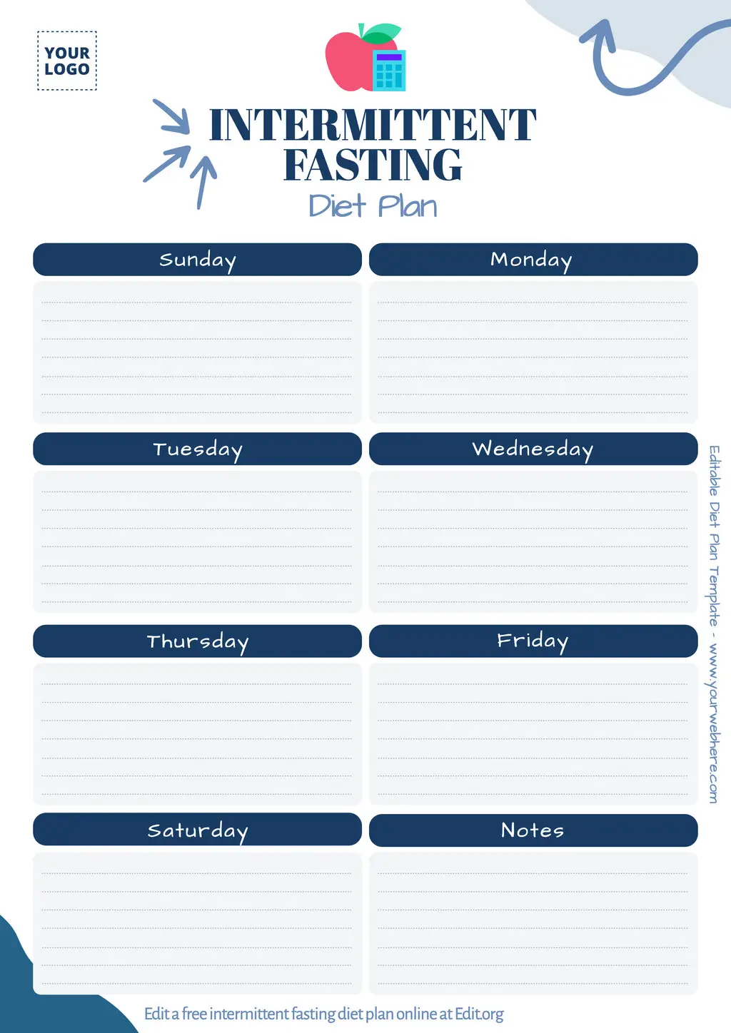 Blank Diet Plan template for intermittent fasting