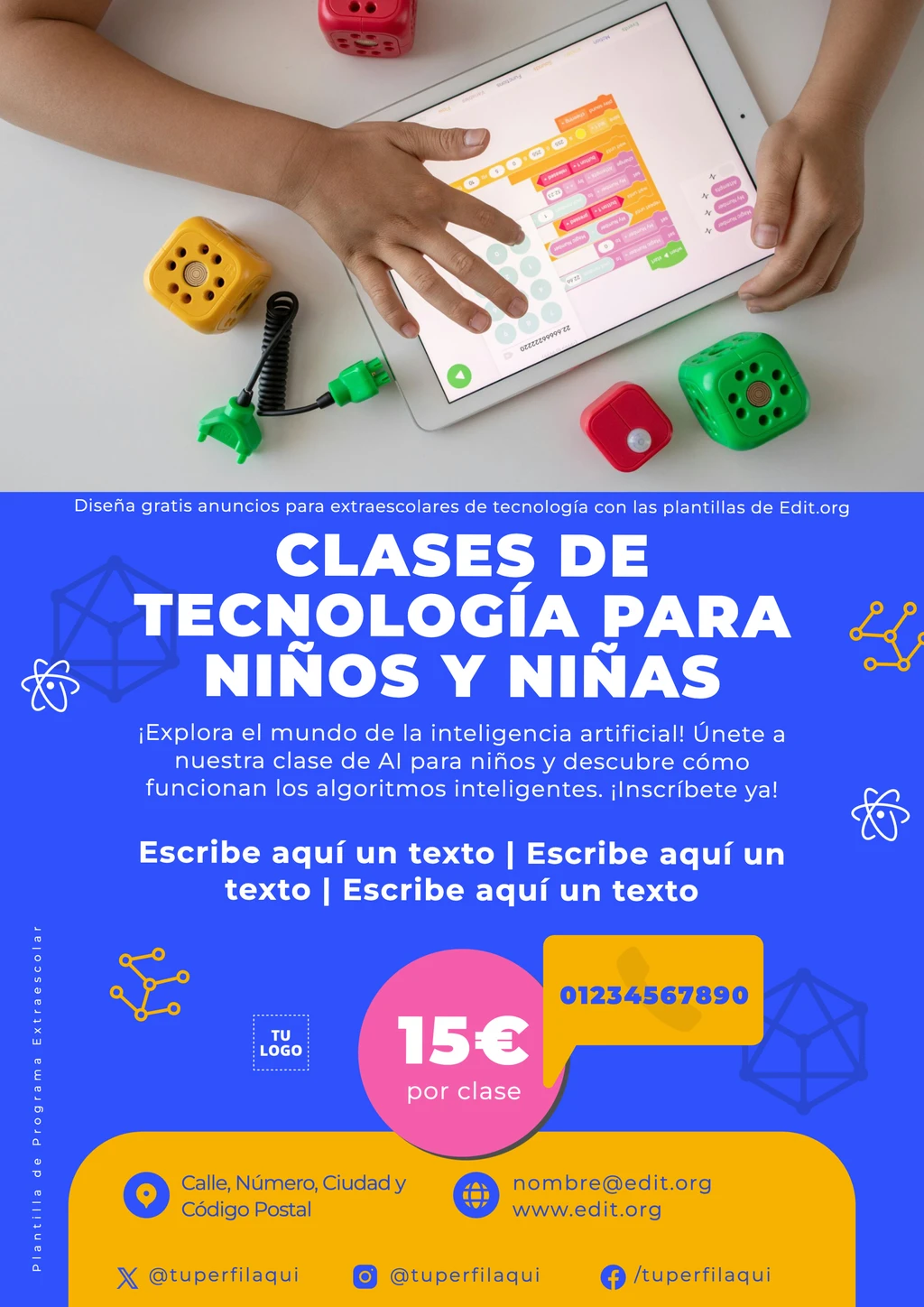 Cartel extraescolares de tecnología para niños personalizable online