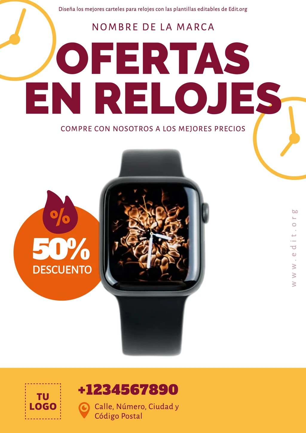 Cartel reloj para personalizar gratis online