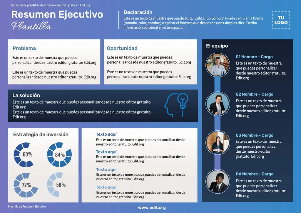 Plantilla para resumen ejecutivo personalizable online