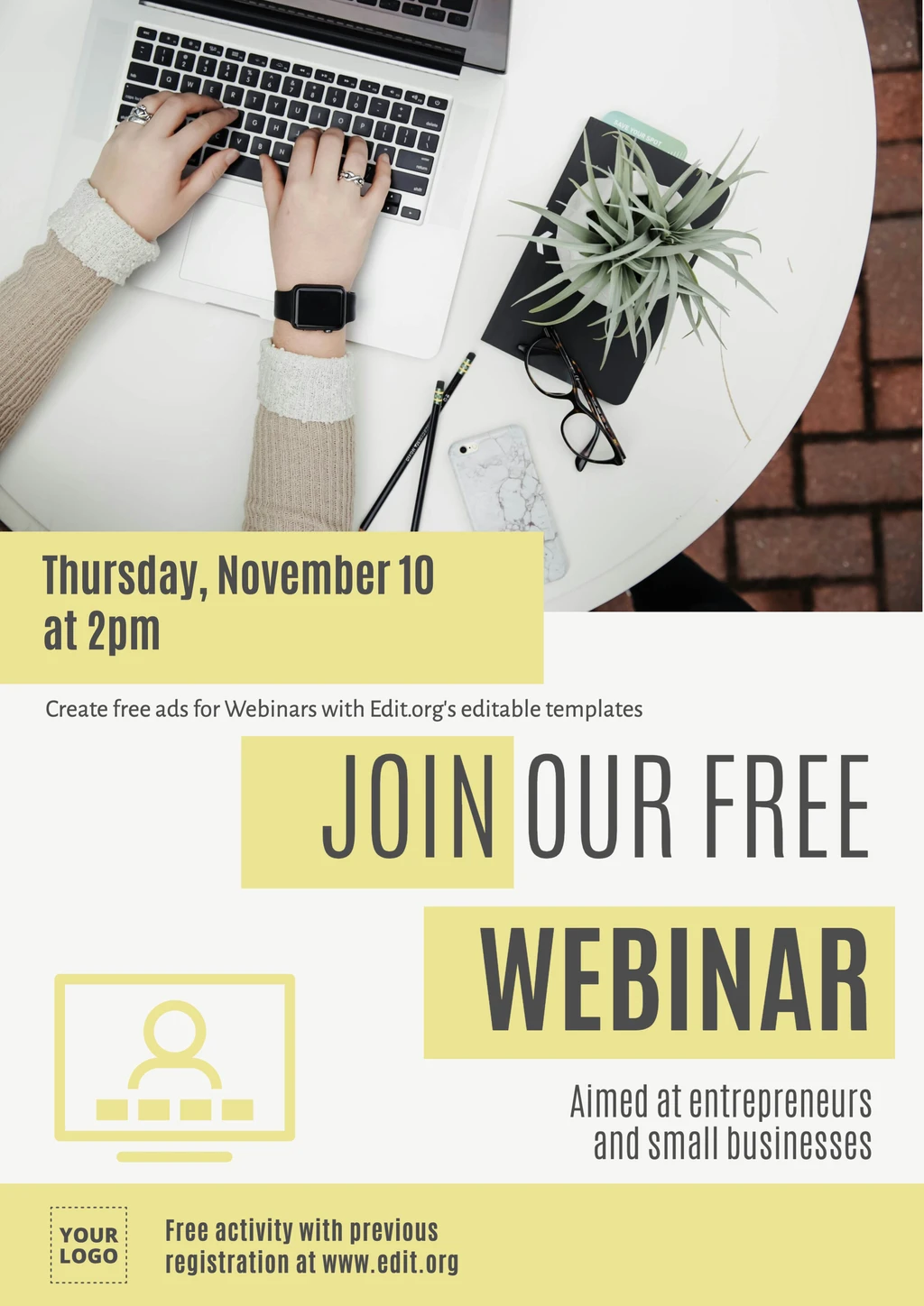 Free printable business Webinar poster template