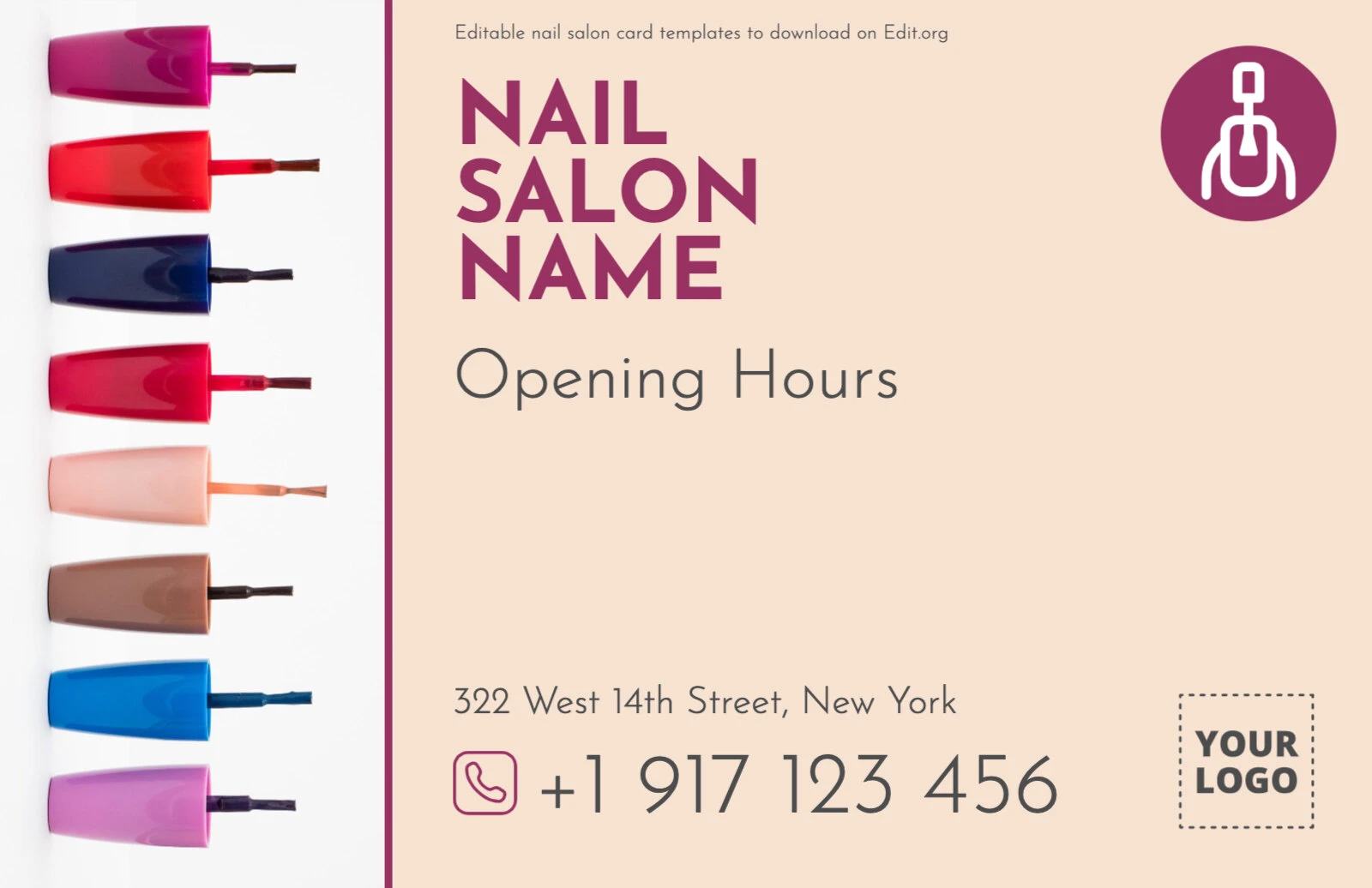 Editable Nail Salon Business Cards design