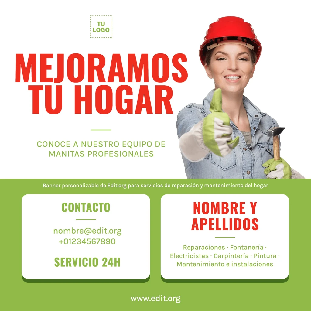 Banner de Manitas del hogar para reparaciones y mantenimiento editable