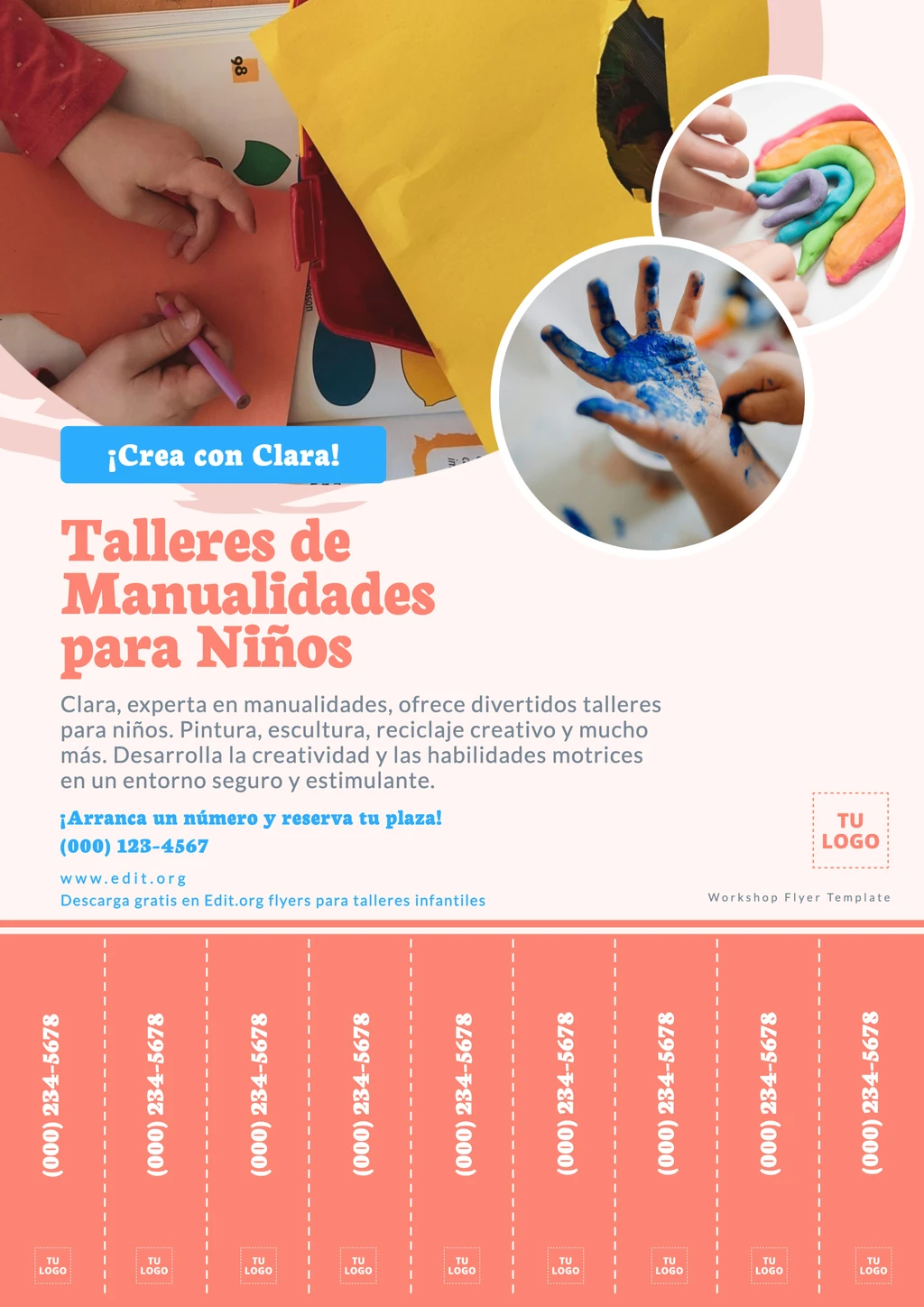 Cartel taller de manualidades para niños editable gratis