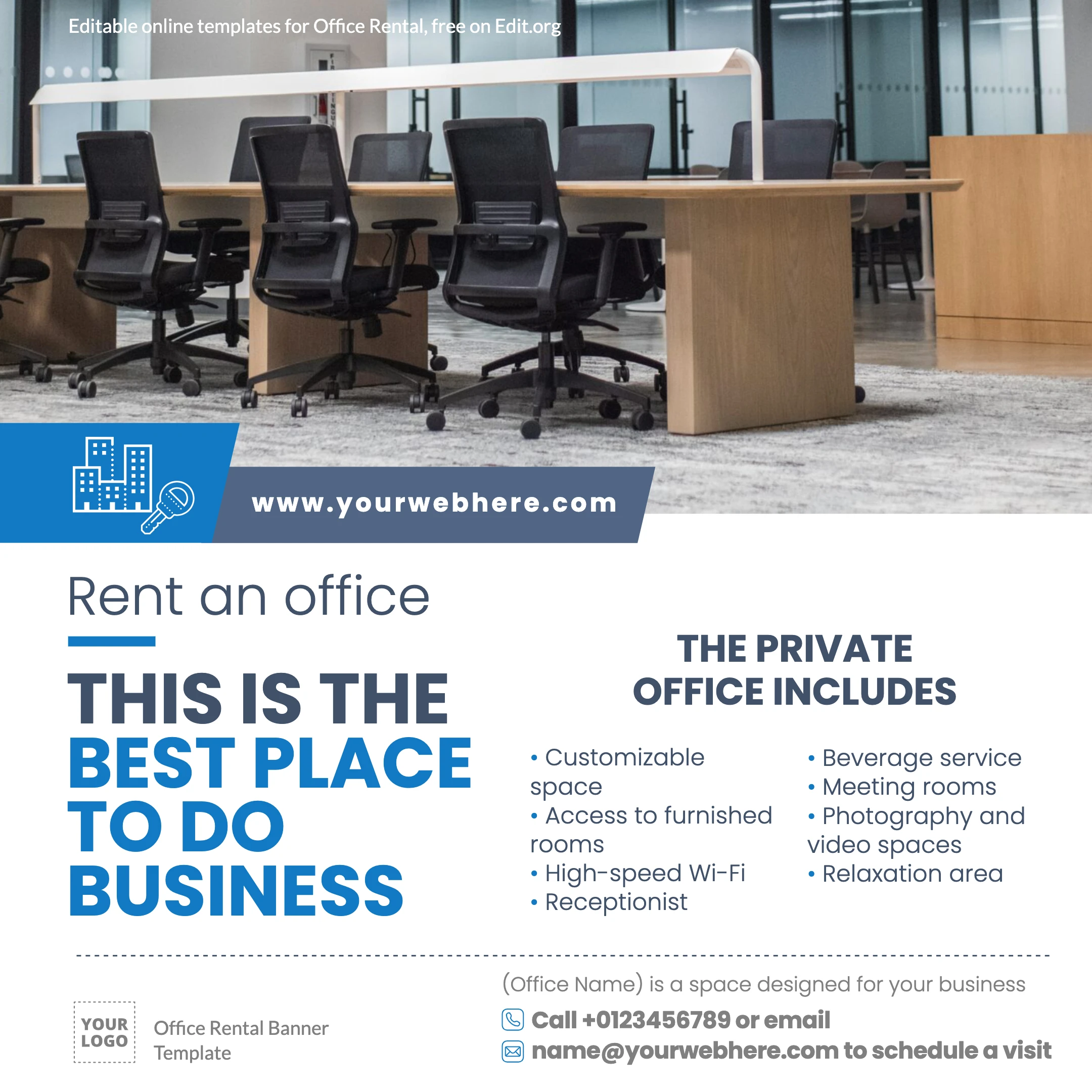 Printable Office for Rent banner templates