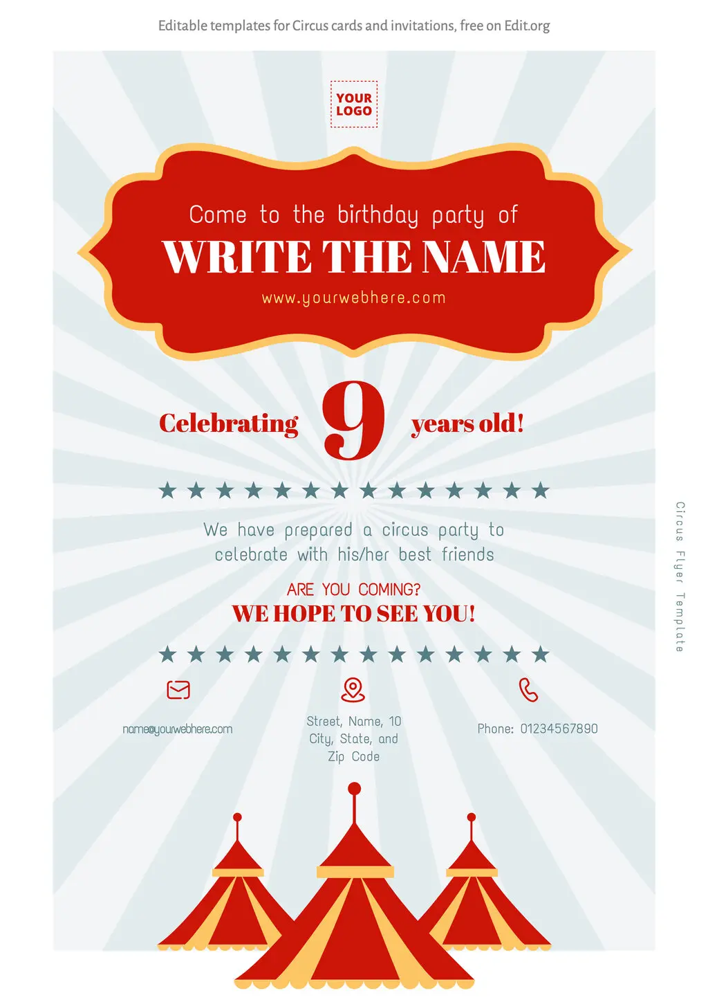 Circus birthday party invitation templates