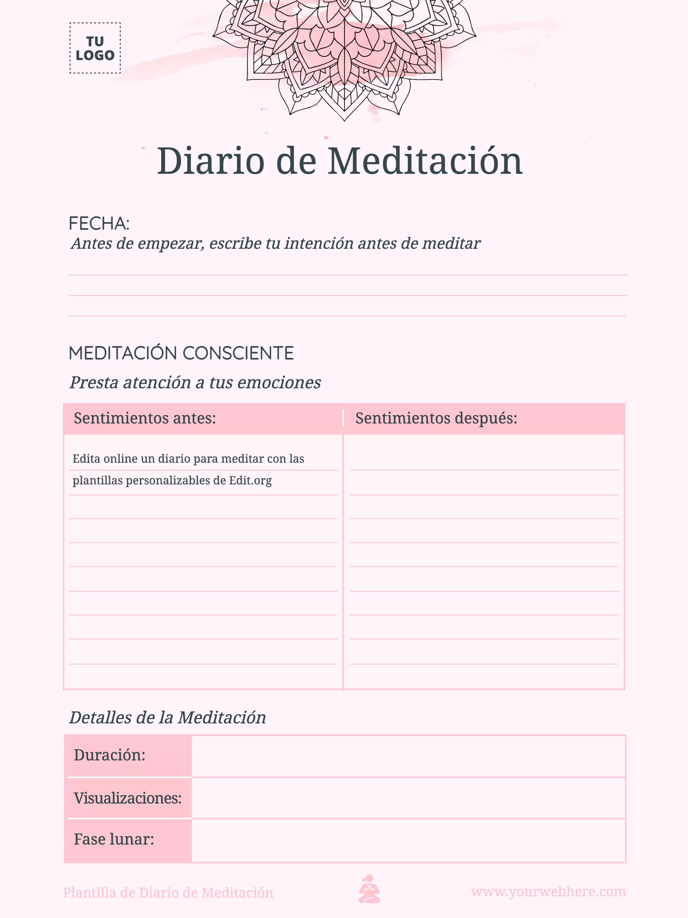 Plantilla para Diario de Mindfulness gratis online