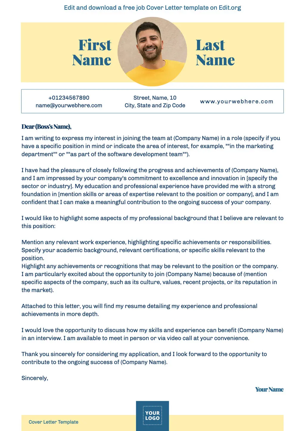 Customizable Cover Letter design template for free