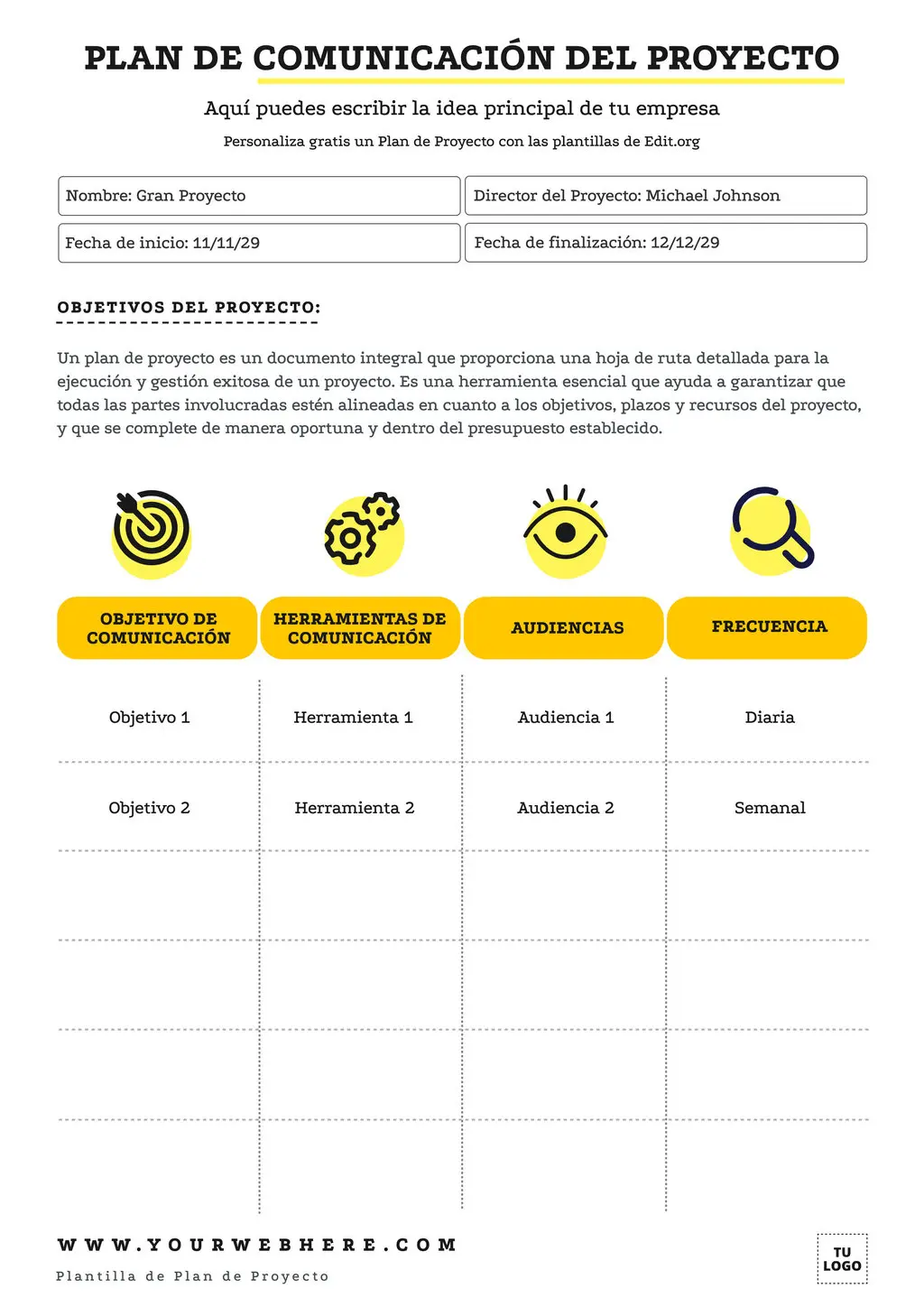 Plantilla plan de administración del proyecto gratis