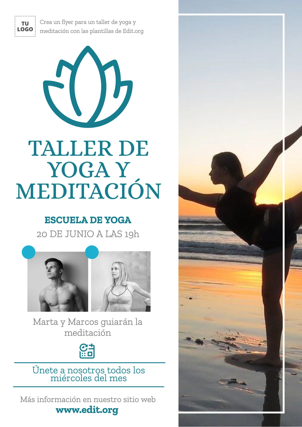 Plantilla talleres de yoga y meditación para editar online