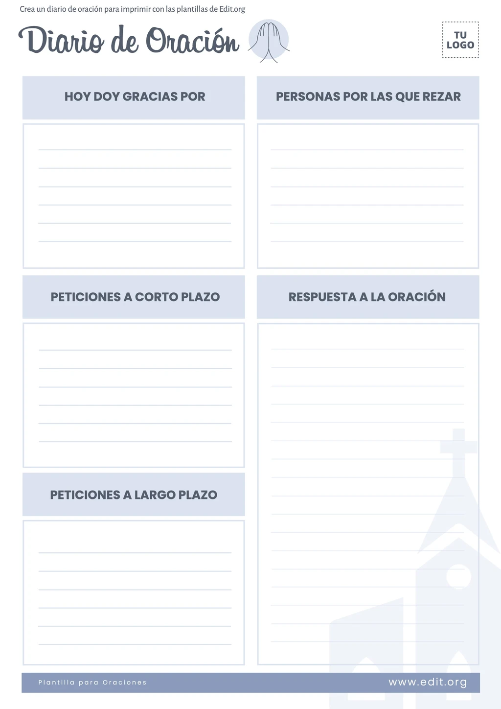 Plantilla para Diario de Oración personal PDF para descargar