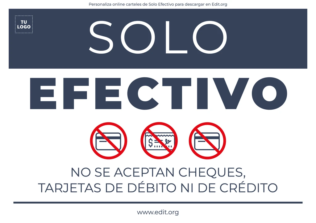Cartel Solo Pago en Efectivo para personalizar online