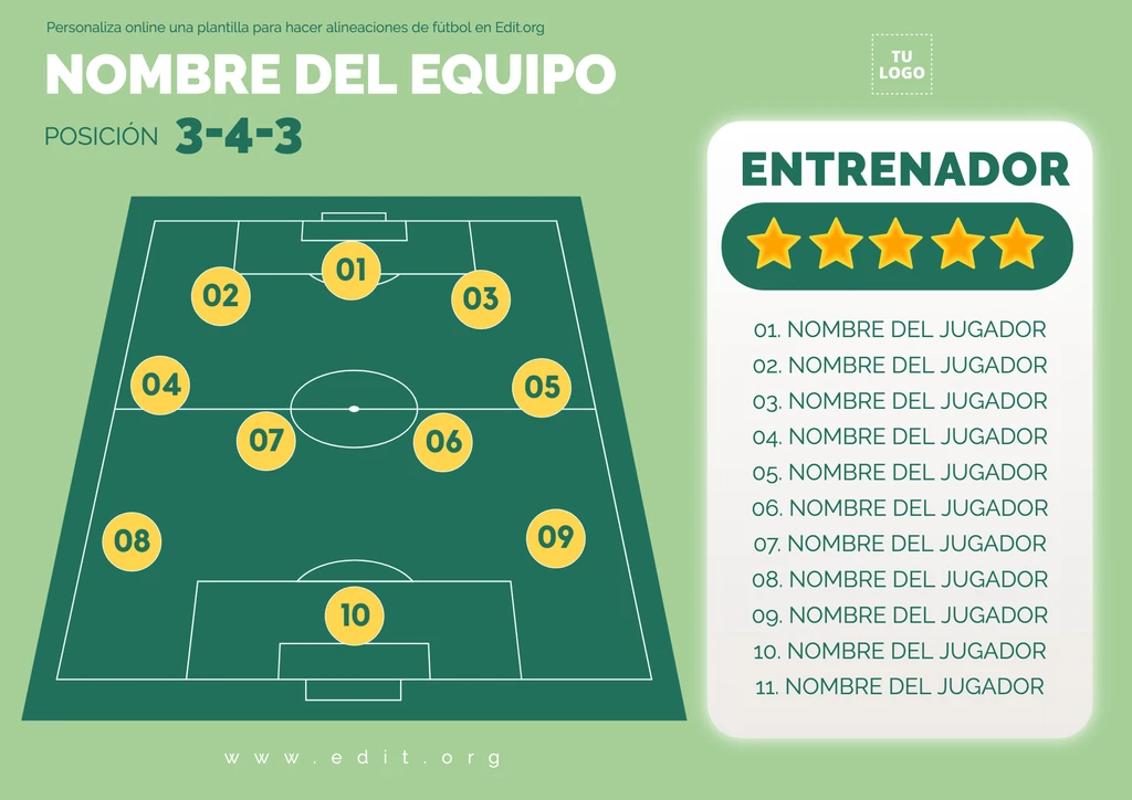 Plantilla para crear alineaciones de fútbol 11 gratis online