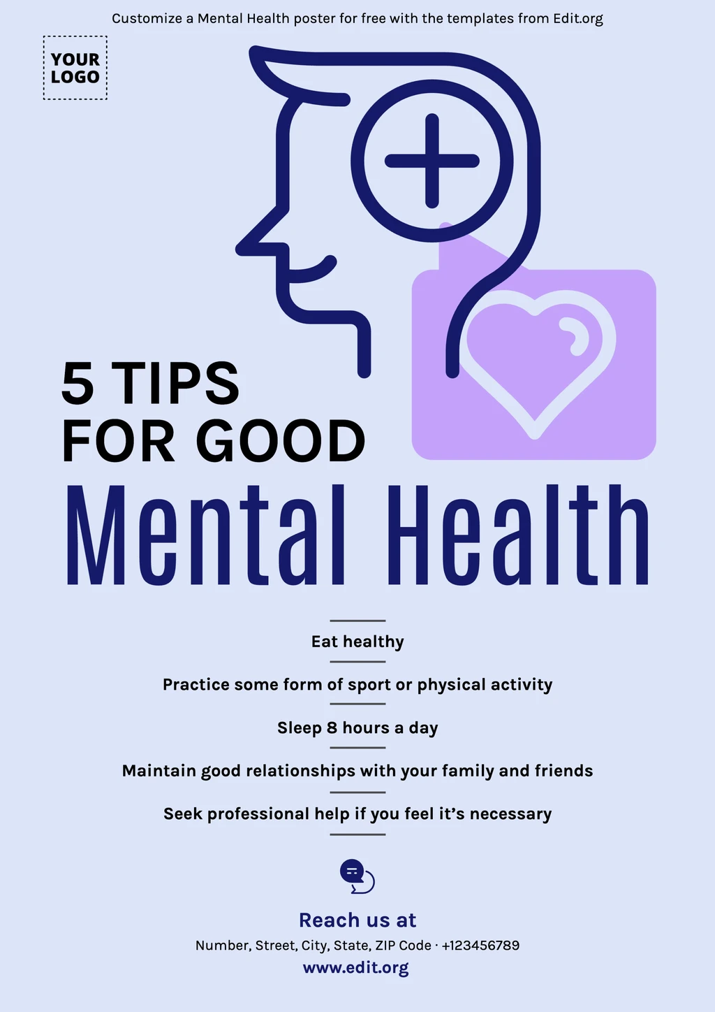 Free Mental Health campaign poster with tips