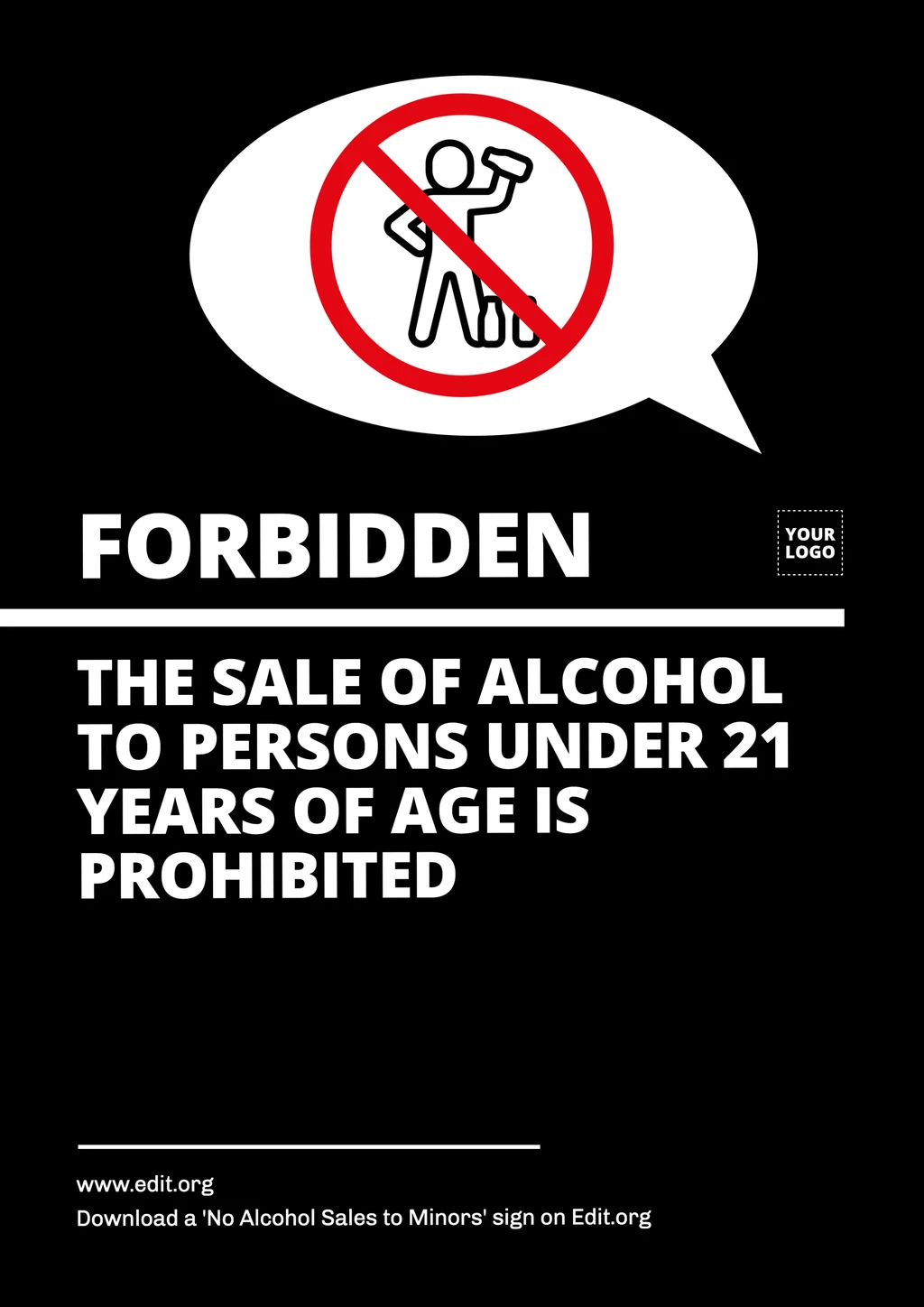 Sale of Alcohol Prohibited under 21 years sign template to download