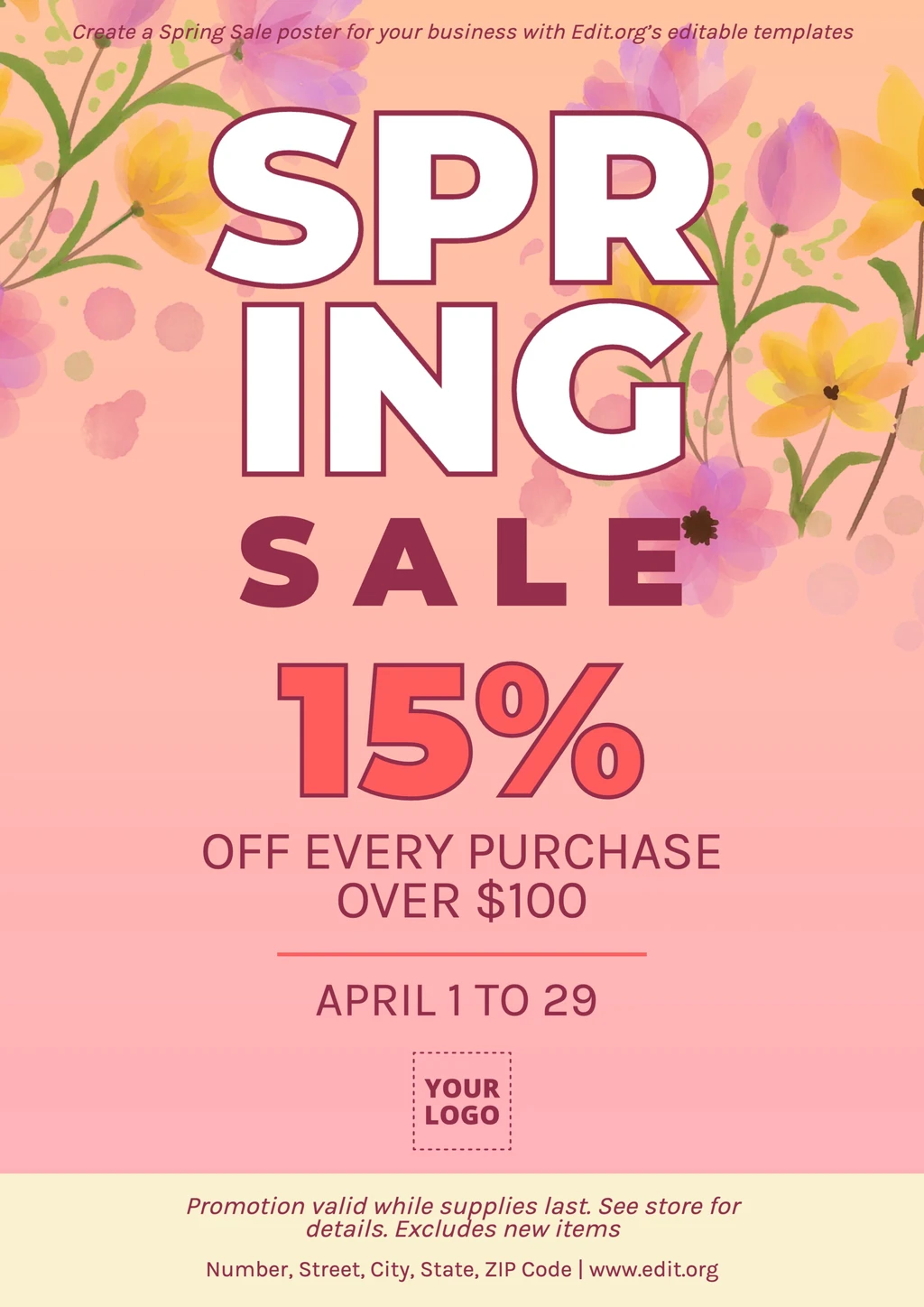 Editable Spring Sale flyer design template